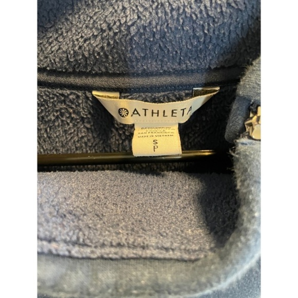 Athleta Cozy Karma Fleece Pullover Women's‎ Small Blue Asym 1/4 Zip Mock Neck - Picture 2 of 10